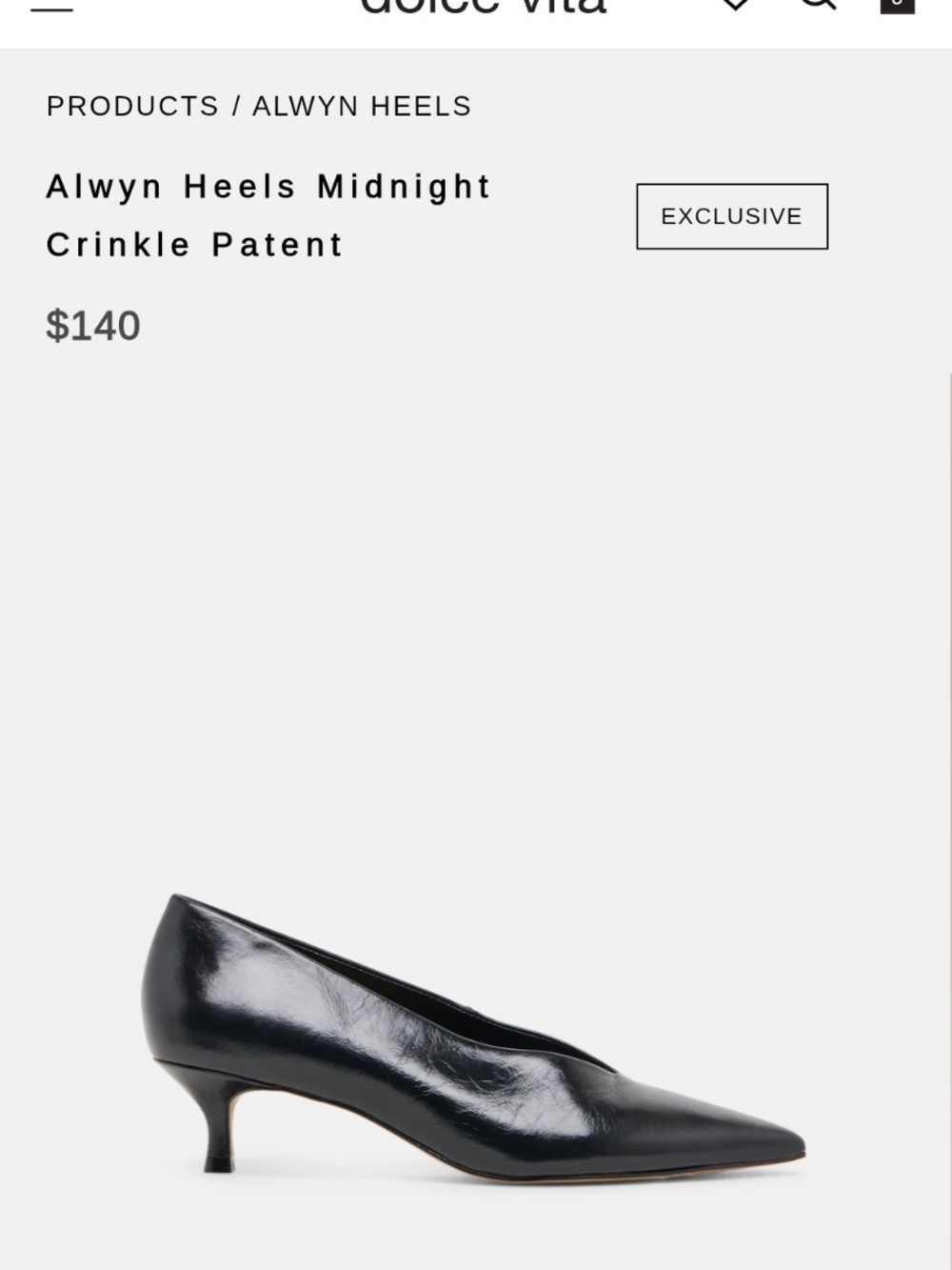 Dolce Vita Alwyn Midnight Crinkle Patent Pointed Toe Kitten Heel Size 7 (real 8)